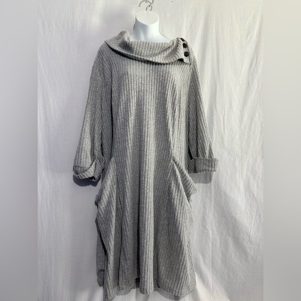 Robbie Bee Ribbed Cowl Neck Sweater Dress – Light Gray | 3X